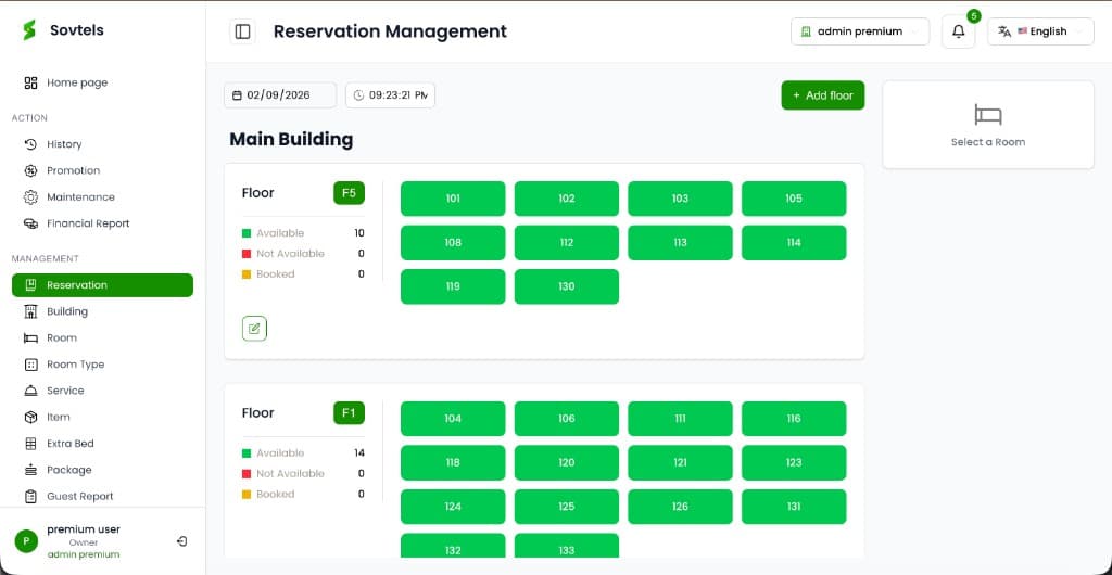 Sovtels reservation management with room availability by floor